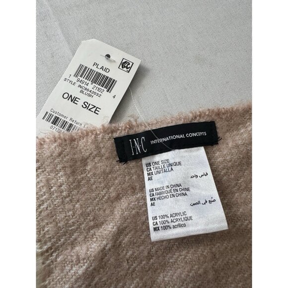 NWT Inc Intl Concepts Plaid Beige Blush Pink Scarf Colorblock 68x17 Cozy Layers - Picture 5 of 9